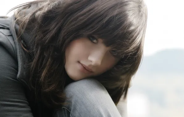 Look, girl, tenderness, jeans, brunette