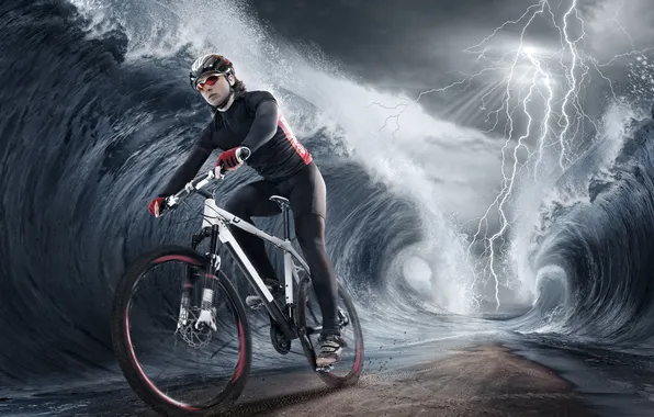Picture wave, bike, lightning, athlete