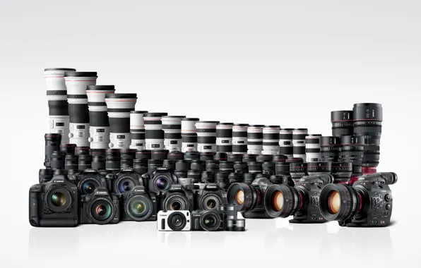 Wallpaper, white background, Canon, cameras, EOS, lenses, camcorder