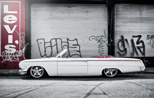 Street, graffiti, Chevrolet, white, white, convertible, Chevrolet, Impala
