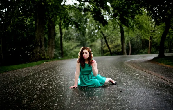 Picture road, girl, rain