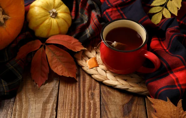 Autumn, leaves, background, Board, colorful, pumpkin, maple, wood