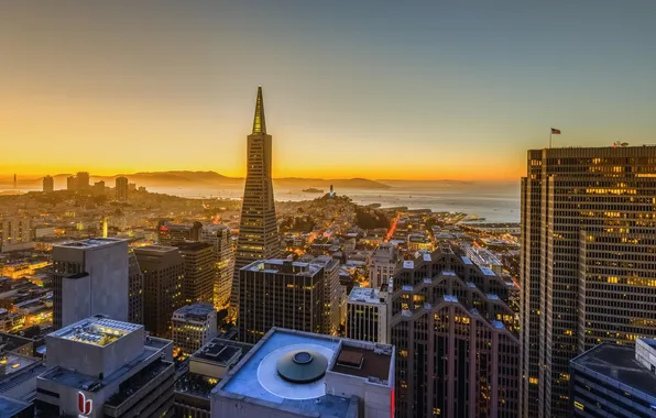 Skyscrapers, morning, CA, San Francisco, USA, USA, California, San Francisco