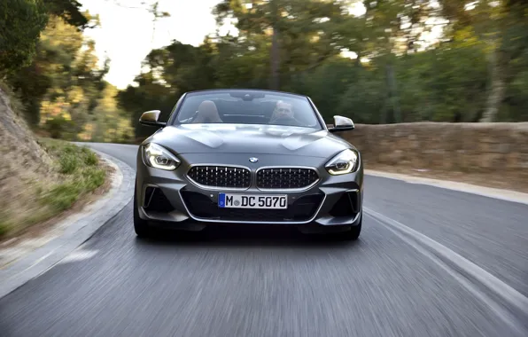 Road, grey, movement, BMW, Roadster, front view, BMW Z4, M40i