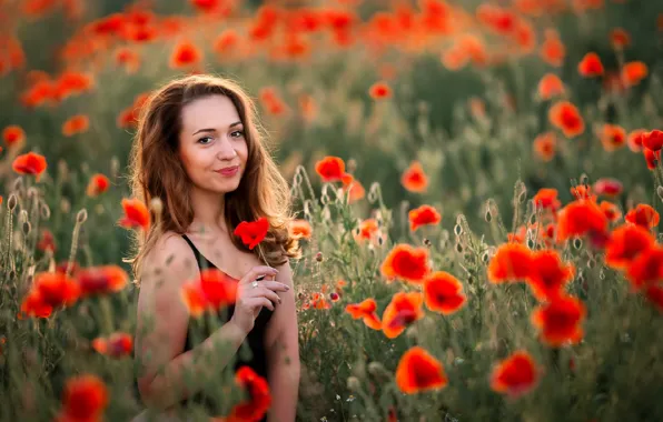 Picture field, look, girl, nature, Maki, brown hair, bokeh, Yulia Larina