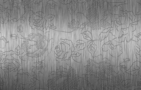 Metal, pattern, steel, roses, embossed