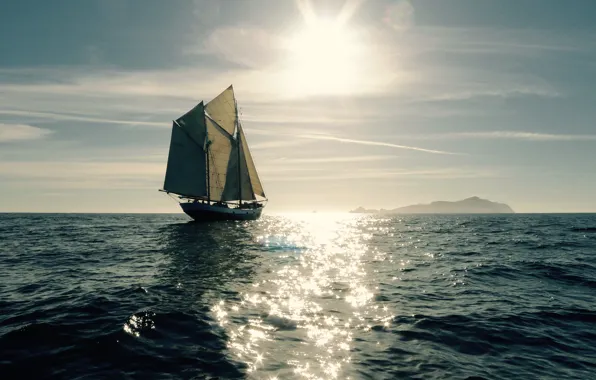 The sky, the sun, reflection, the way, movement, the ocean, the wind, ship