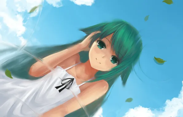 Picture leaves, water, girl, clouds, circles, reflection, figure, saya no uta