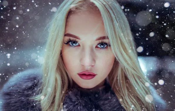 Winter, look, snow, snowflakes, close-up, background, model, portrait