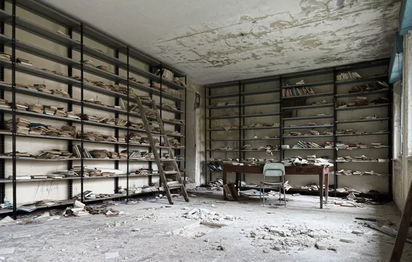 Abandoned, library, decay