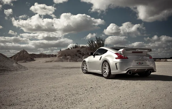 Picture the sky, clouds, silver, Nissan, Nissan, 370z, silvery