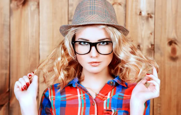 Background, portrait, hat, hands, makeup, glasses, hairstyle, blonde
