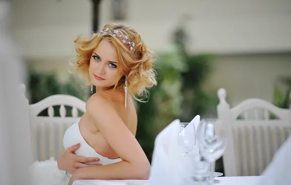 Look, girl, pose, white, woman, back, chairs, portrait