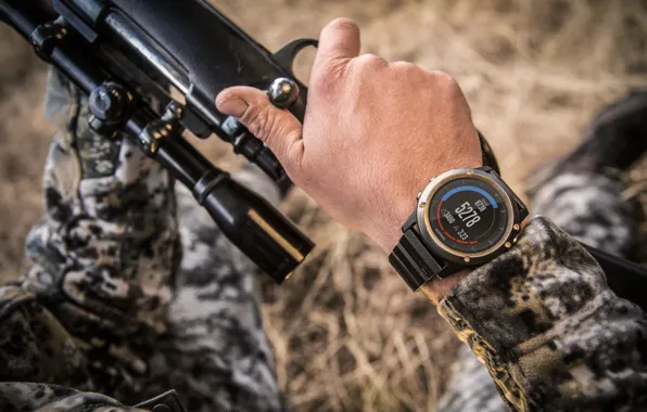 Picture rifle, Smartwatch, camouflage clothing