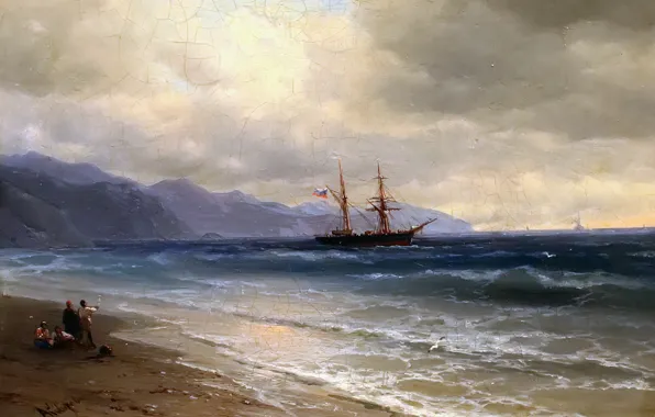 Ship, oil, sailboat, picture, Russia, landscape sea, Aivazovsky Ivan, sea - sea