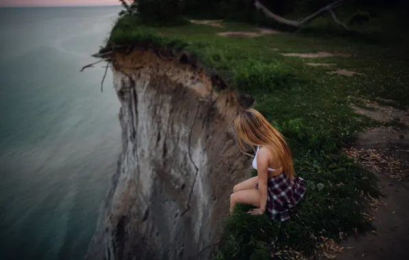 Girl, edge, abyss, sitting, risk