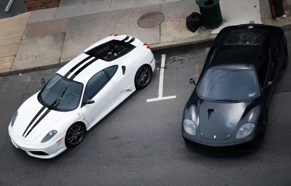 White, strip, Ferrari, the view from the top, car Wallpaper, f430 black