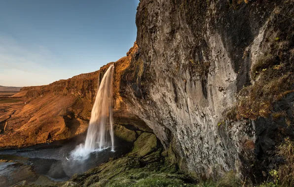 Picture the sky, rocks, waterfall, Iceland