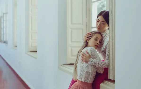 Mood, window, hugs, two girls, girlfriend