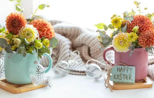 Flowers, eggs, Easter, dahlias