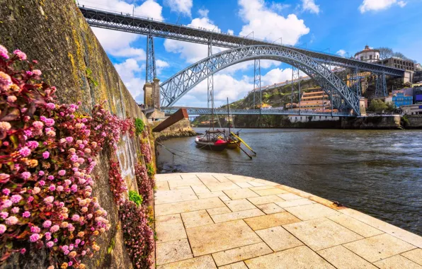 Flowers, bridge, wall