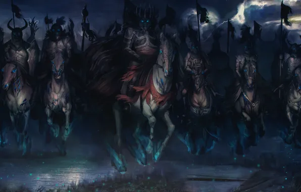 Darkness, horses, riders, art, The Witcher 3: Wild Hunt, The Witcher 3: wild hunt, Wild …