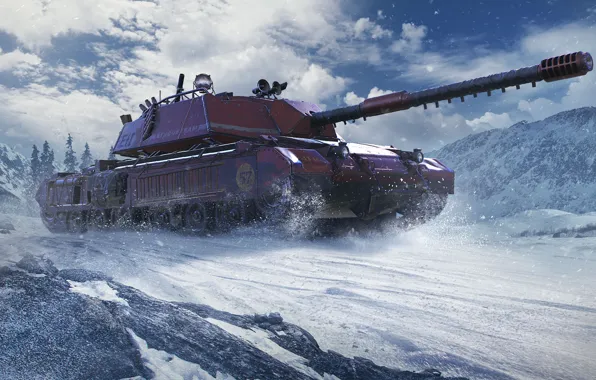 Winter, snow, red, tank, World of Tanks, WOT, bisonte c45