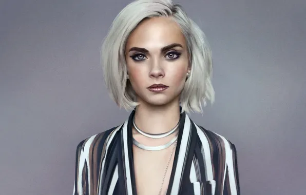 Look, girl, figure, portrait, makeup, jacket, Cara Delevingne