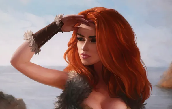 Sea, look, girl, red