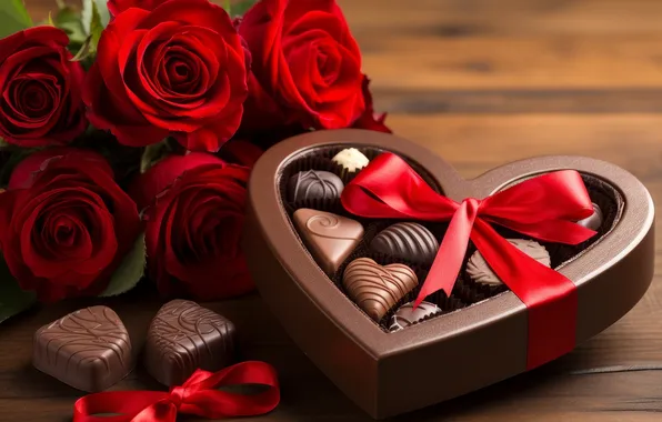 Love, flowers, holiday, heart, Board, roses, bouquet, bow