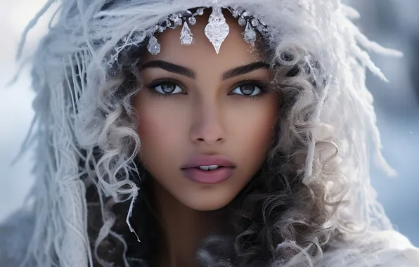 Winter, frost, look, girl, snow, decoration, face, portrait