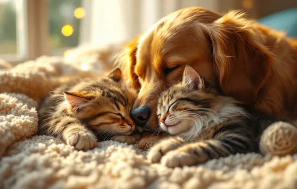 Look, light, cats, lights, pose, kitty, together, sleep