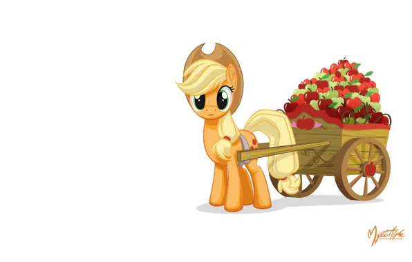 Picture apples, pony, wagon, My little pony, MysticAlpha, Applejack