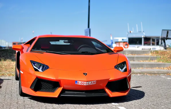 The sky, orange, shadow, Lamborghini, the front, orange, LP700-4, Aventador