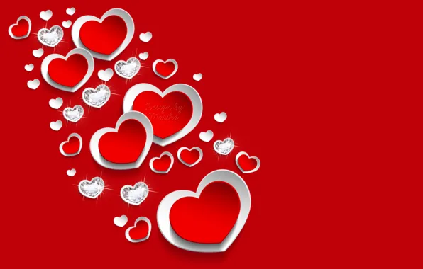 Heart, diamonds, red, love, heart, romantic, diamonds, Design by Marika