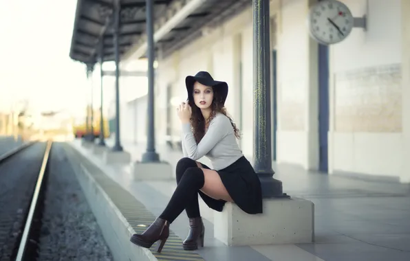 Picture girl, station, railroad