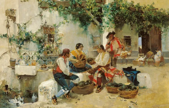 Picture the city, house, people, picture, trade, genre, Joaquin Sorolla, Selling Melons