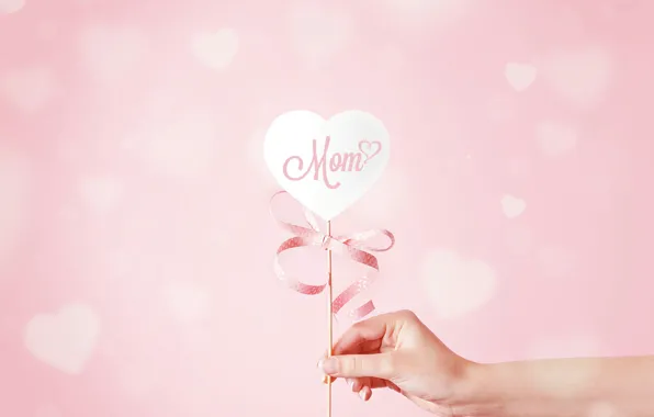 Heart, hand, hearts, ribbon, mother's day