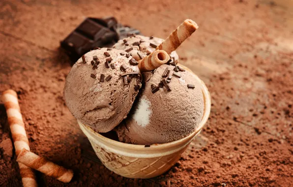 Tube, cocoa, chocolate ice cream, waffle Cup