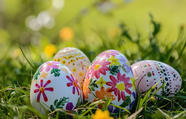 Picture flowers, eggs, spring, colorful, Easter, happy, flowers, spring