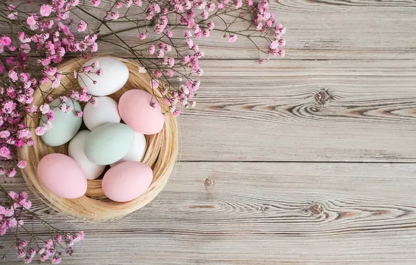 Flowers, eggs, spring, colorful, Easter, flowers, spring, Easter