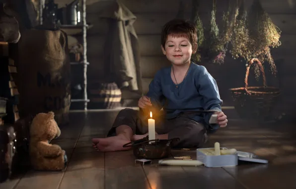 Basket, boy, the atmosphere, candle, Vadim Morozov