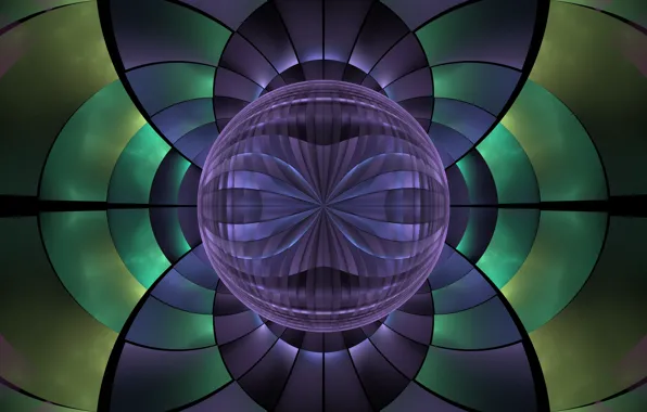 Circles, abstraction, green, lilac, pattern, graphics, ball, fractal