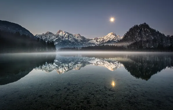 Mountains, lake, reflection, the moon, Austria, Alps, Austria, Alps
