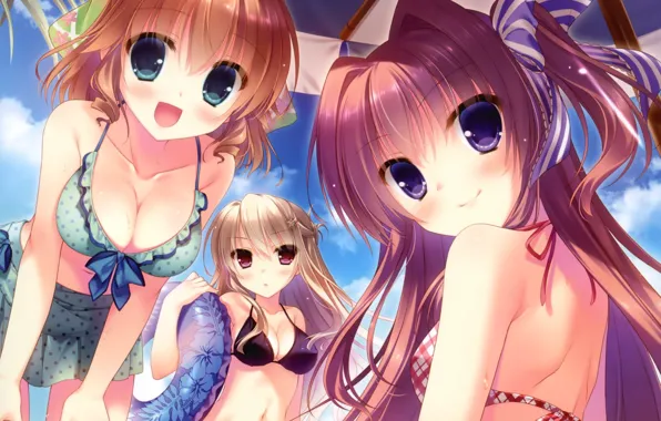 Kawaii, girl, pantsu, bra, beach, panties, sky, green eyes