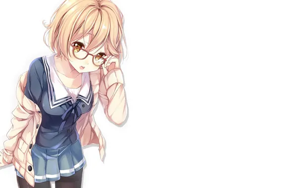 Picture girl, anime, art, glasses, form, schoolgirl, beyond, kyoukai no kanata