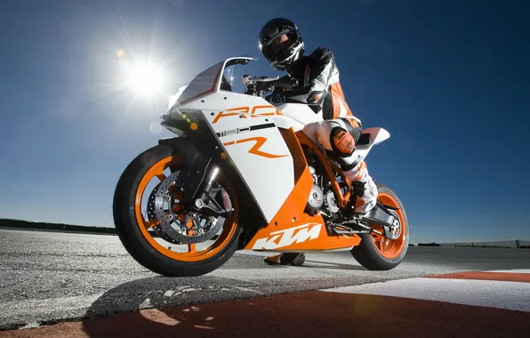 Picture The sun, The sky, Rays, Bike, Motorcycle, Track, KTM, KTM