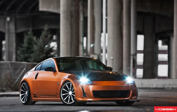 Picture orange, lights, tuning, Nissan, Nissan, 350Z, orange, vossen