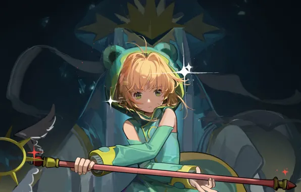 Look, wings, angel, hood, girl, Card Captor Sakura, Sakura - collector cards