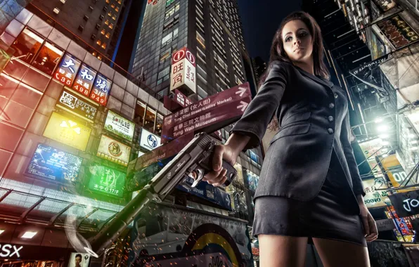 Girl, the city, gun